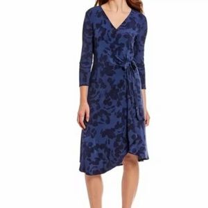 Halston wrap dress in navy stretch